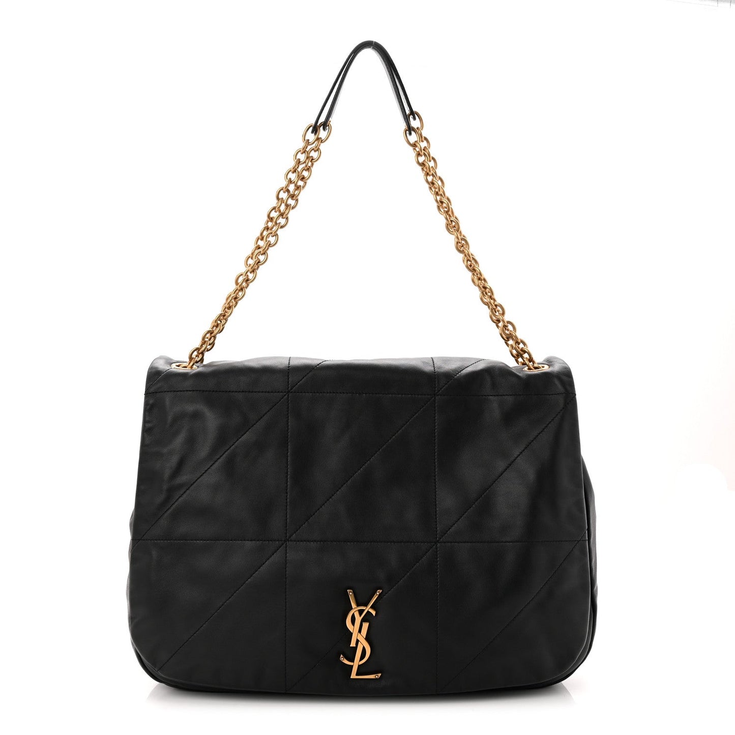 Black quilted lambskin shoulder bag with chain handle and gold YSL monogram hardware