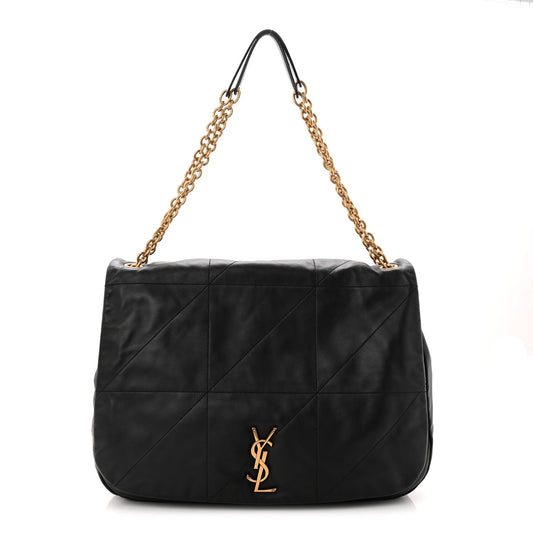 Black quilted lambskin shoulder bag with chain handle and gold YSL monogram hardware