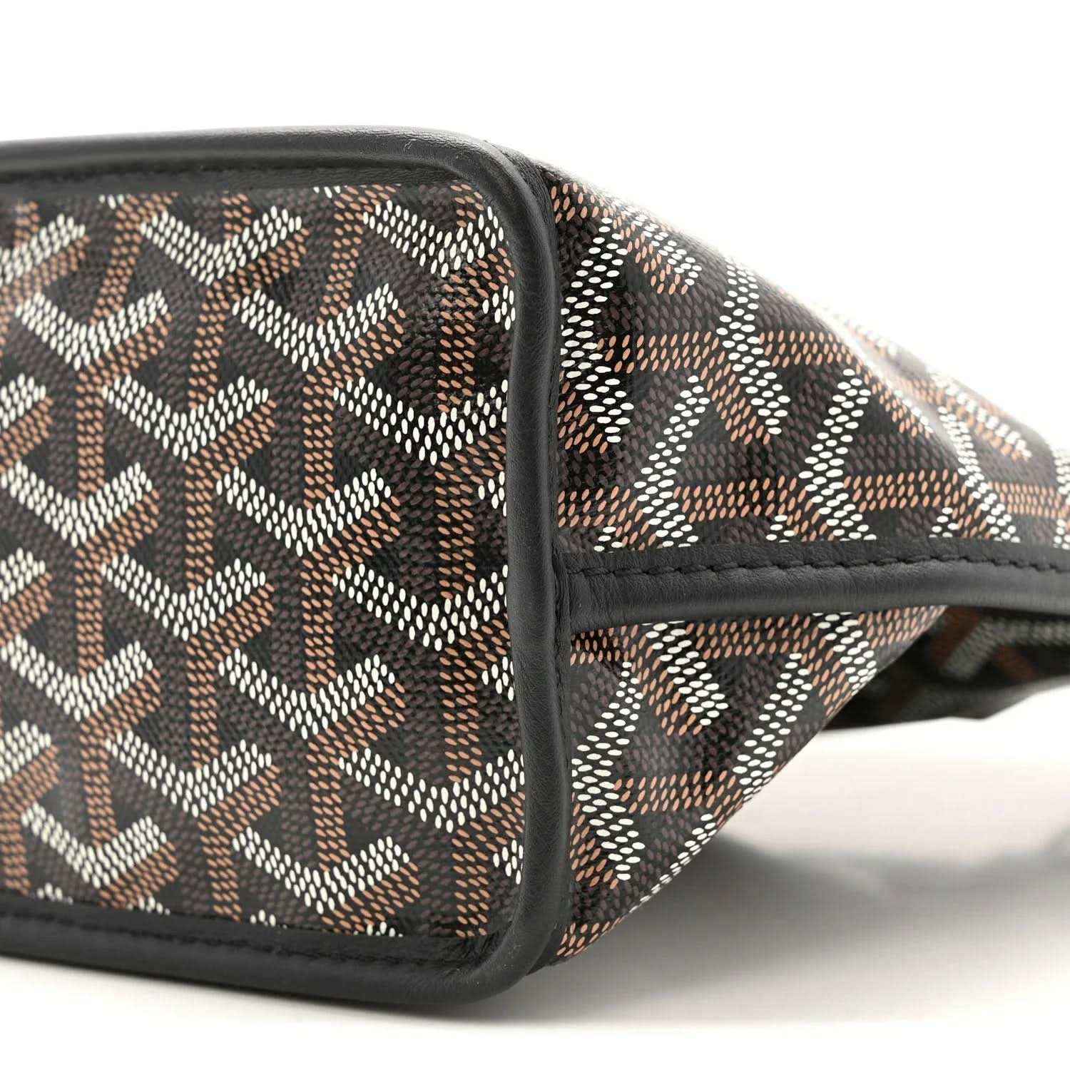 Mini Anjou reversible tote bag, patterned panel with black piping and visible stitching
