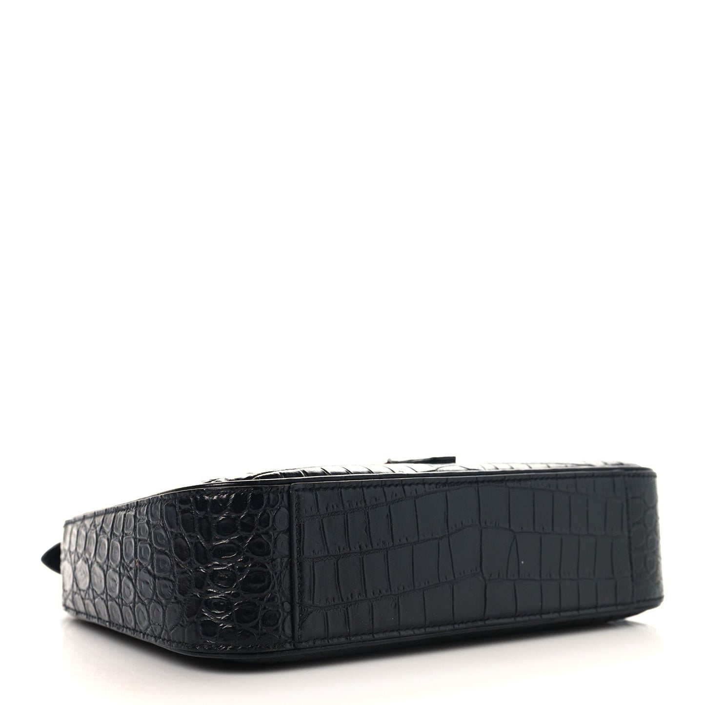 Black crocodile-embossed hobo shoulder bag bottom view