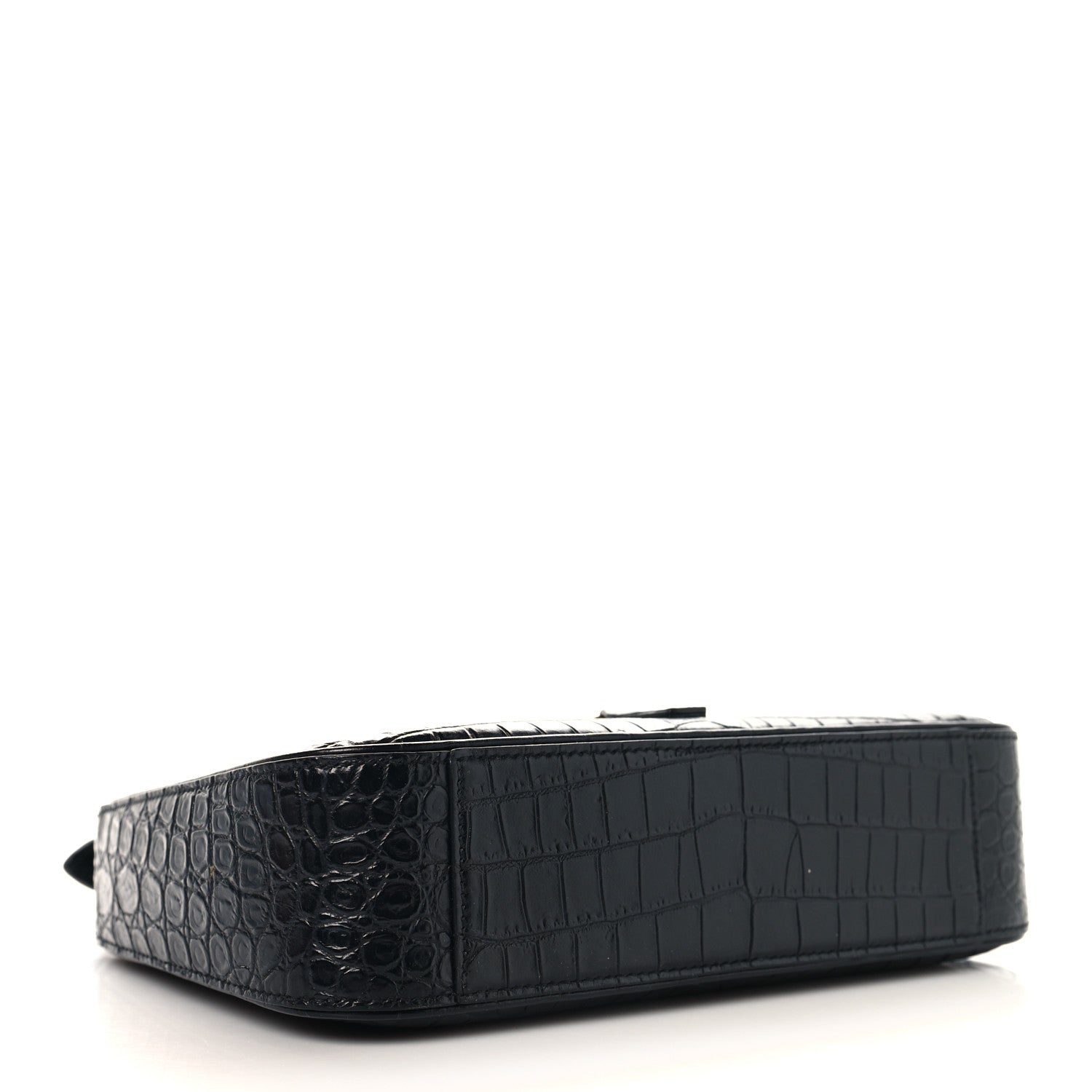 Black crocodile-embossed hobo shoulder bag bottom view