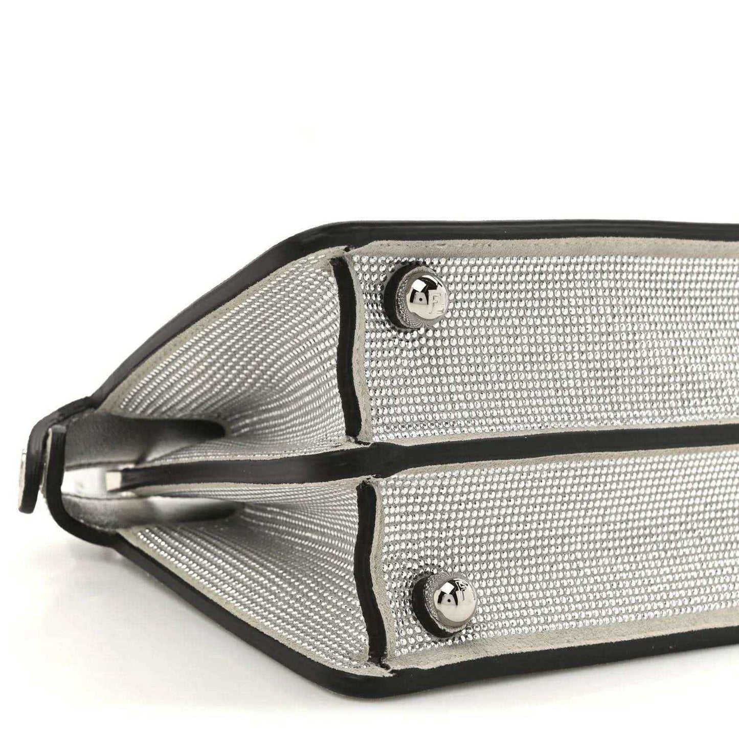 Crystal-embellished silver satchel with FF logo studs and black leather trim