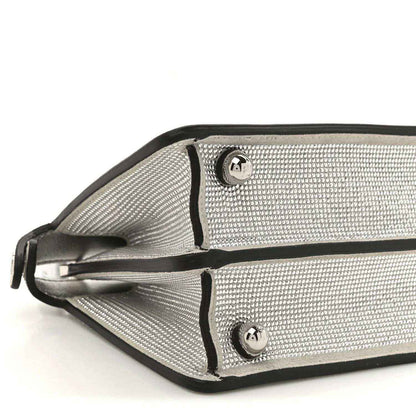 Crystal-embellished silver satchel with FF logo studs and black leather trim