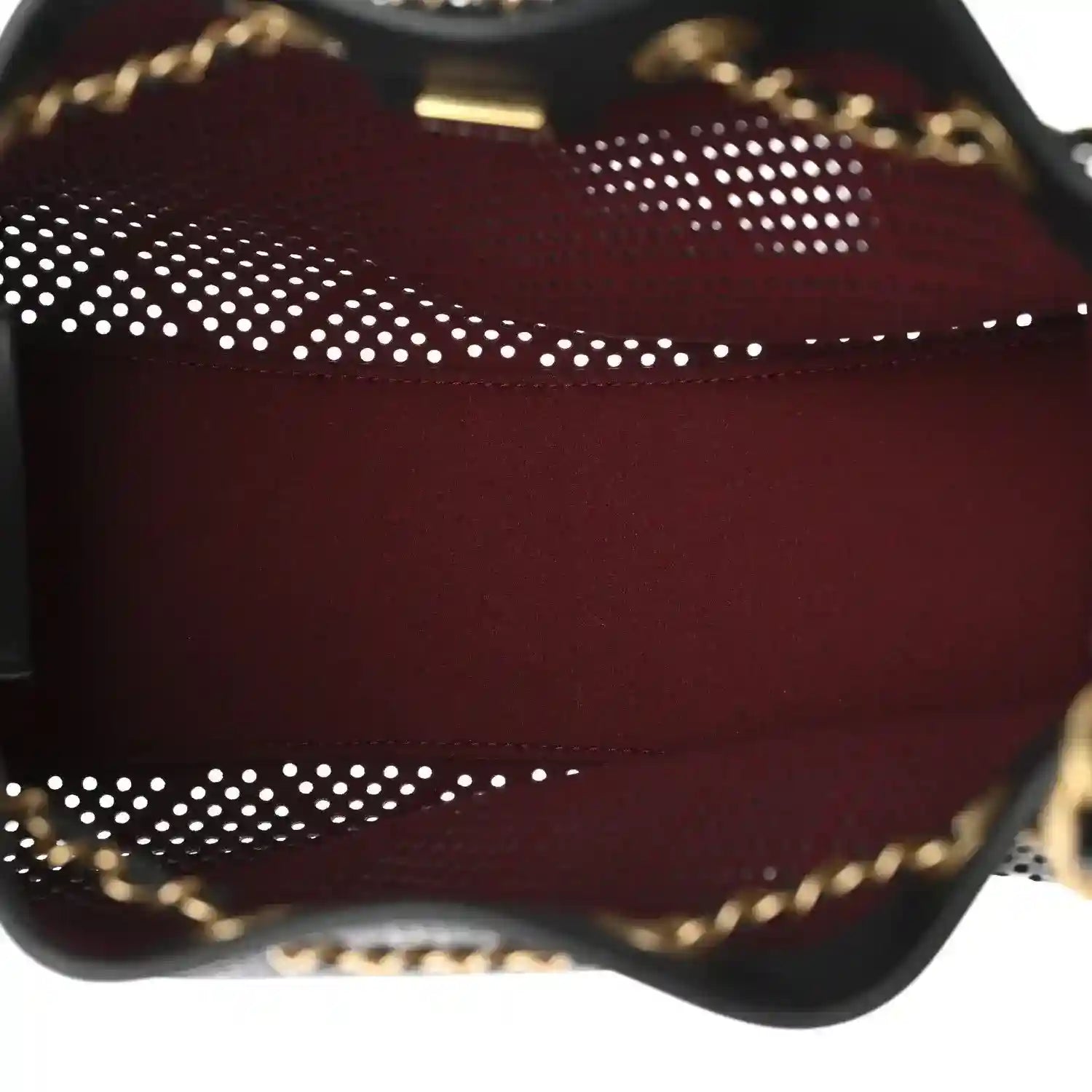 Chanel handbag interior lining in burgundy with perforated dotted panel