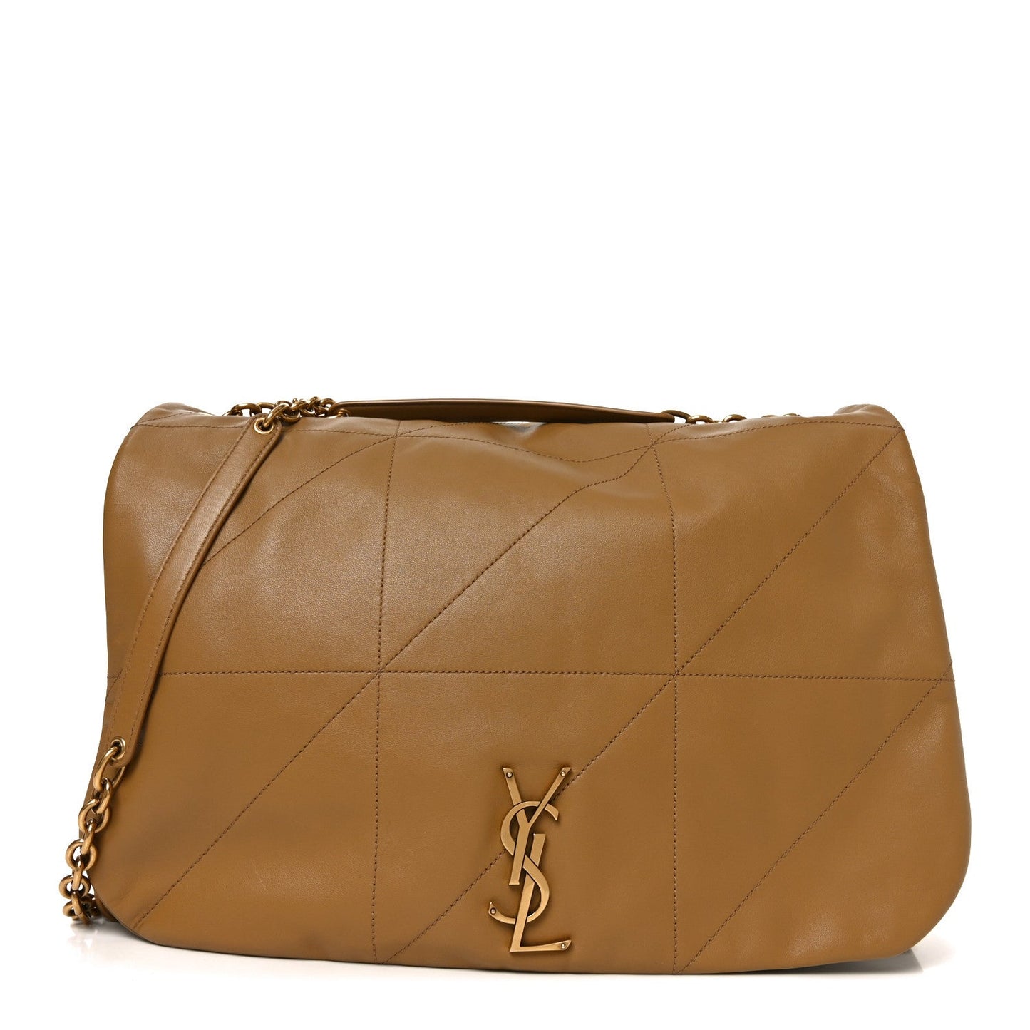 Lambskin shoulder bag in tabac brown with quilted panels, YSL monogram, chain strap