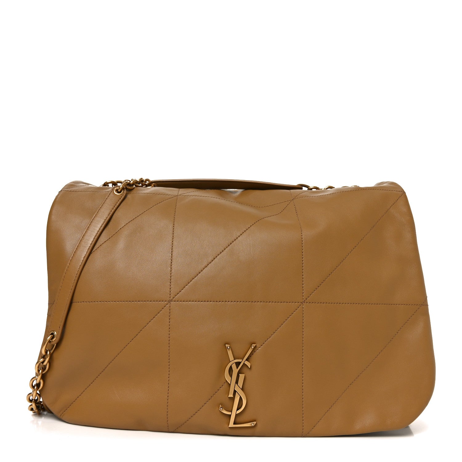 Lambskin shoulder bag in tabac brown with quilted panels, YSL monogram, chain strap