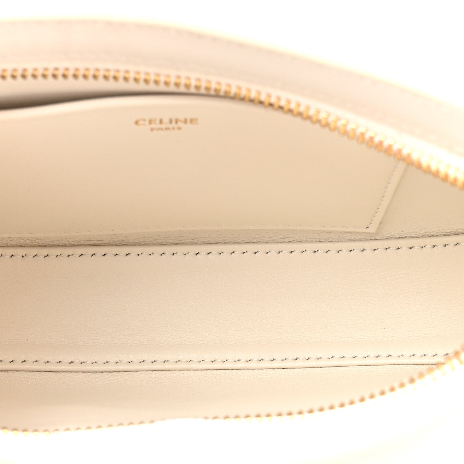 Inside view of rice cream bag showing zipper track and Celine Paris logo