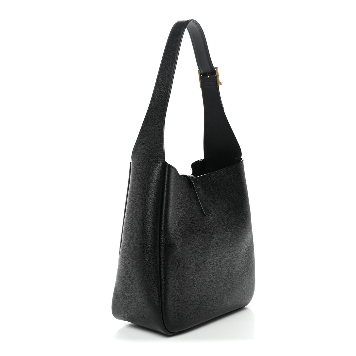 Black soft hobo handbag with single shoulder strap and rounded bottom silhouette.