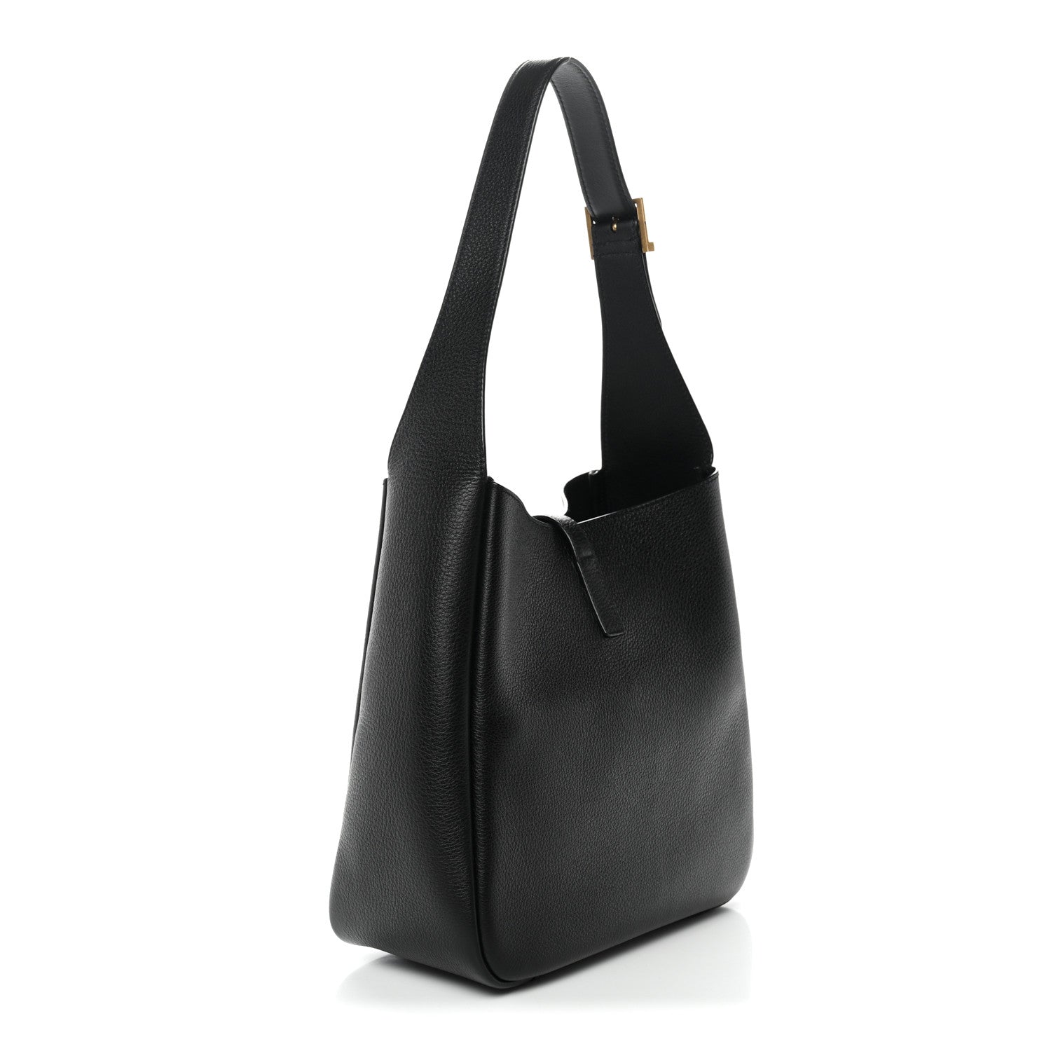 Black soft hobo handbag with single shoulder strap and rounded bottom silhouette.