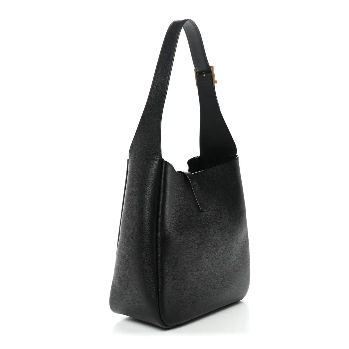 Black soft hobo handbag with single shoulder strap and rounded bottom silhouette.