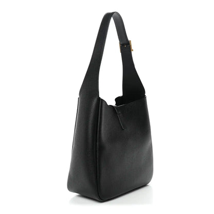 Black soft hobo handbag with single shoulder strap and rounded bottom silhouette.
