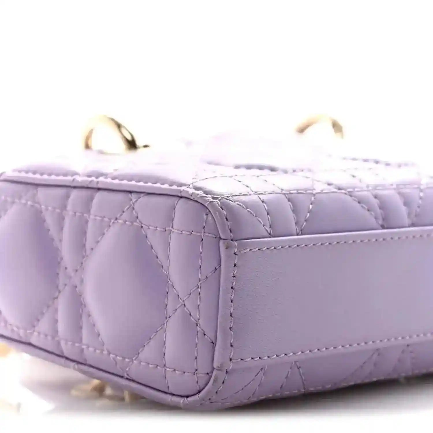 Lilac micro D-Joy bag side, quilted leather with gold-tone hardware accents