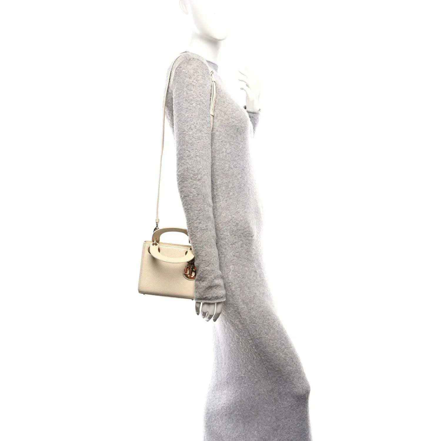 Ivory lizard-texture mini handbag with detachable shoulder strap and gold hardware