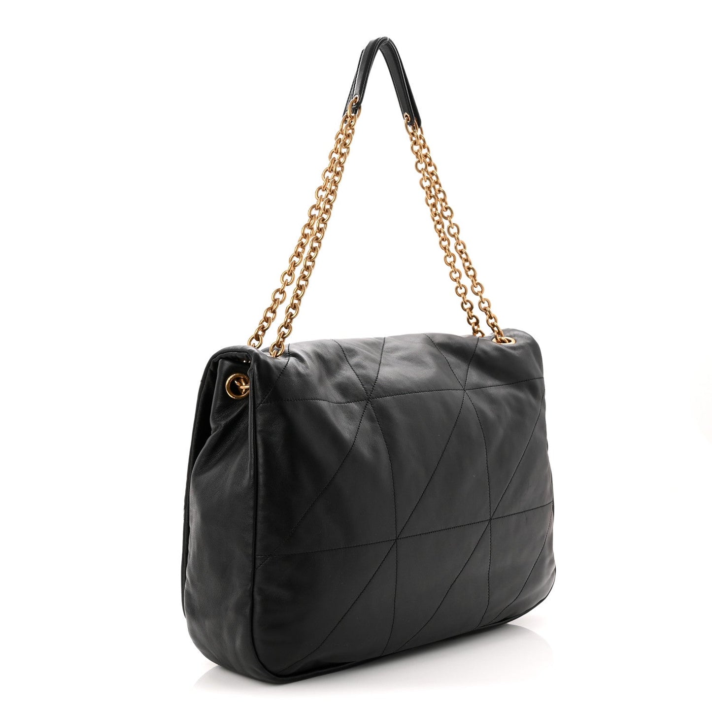Black quilted lambskin shoulder bag with gold chain strap and small YSL monogram detail