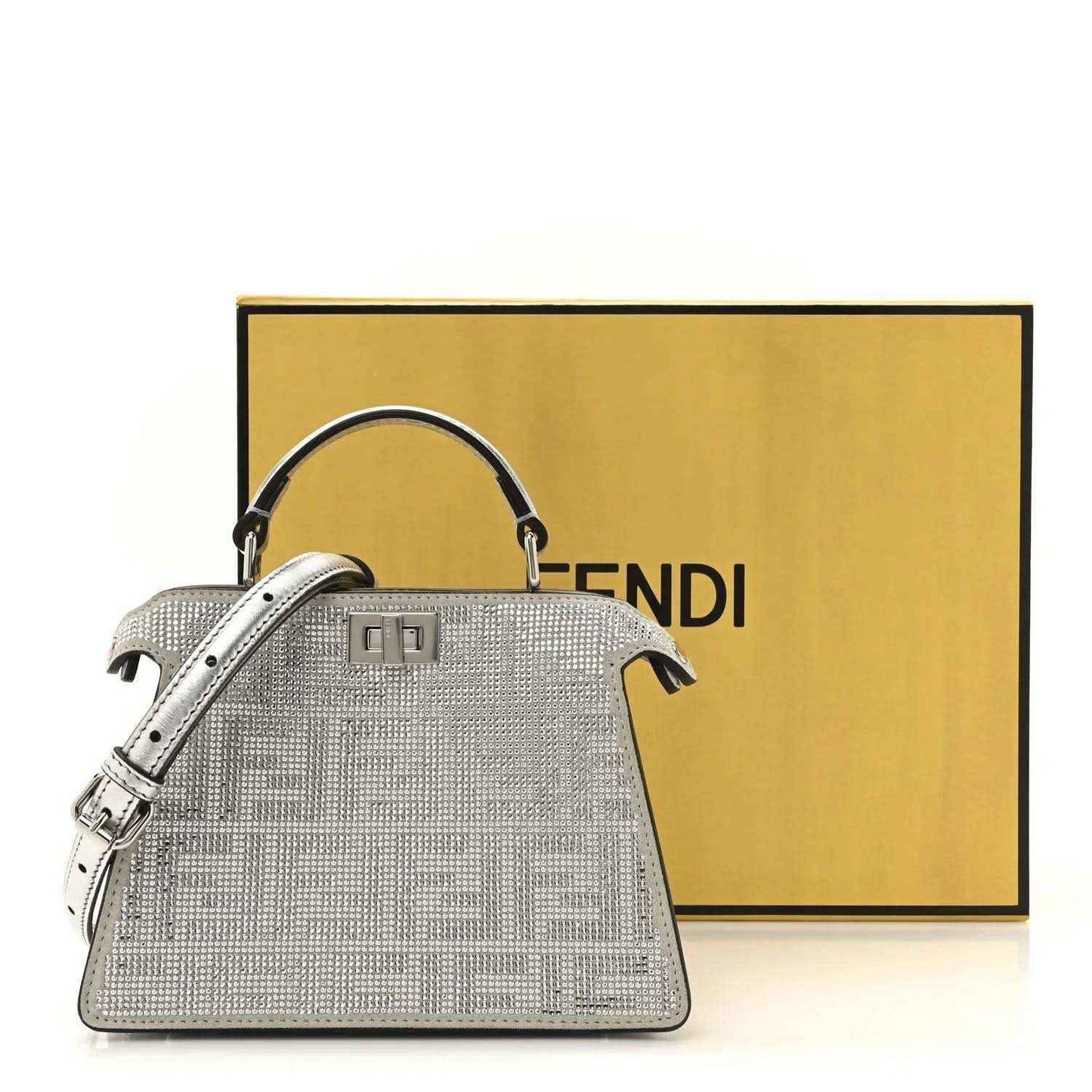 Petite Peekaboo satchel bag with crystal top handle and structured frame