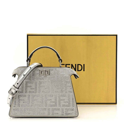 Petite Peekaboo satchel bag with crystal top handle and structured frame