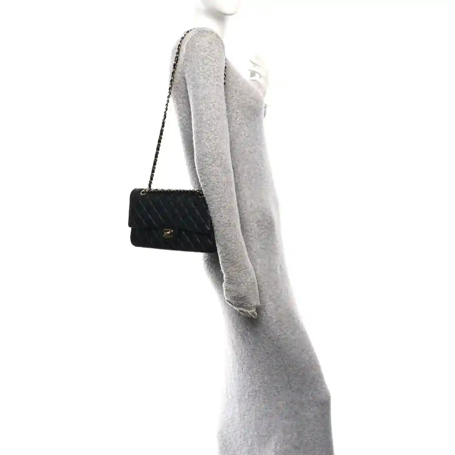 Chanel black quilted lambskin double flap shoulder bag with chain strap