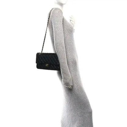 Chanel black quilted lambskin double flap shoulder bag with chain strap