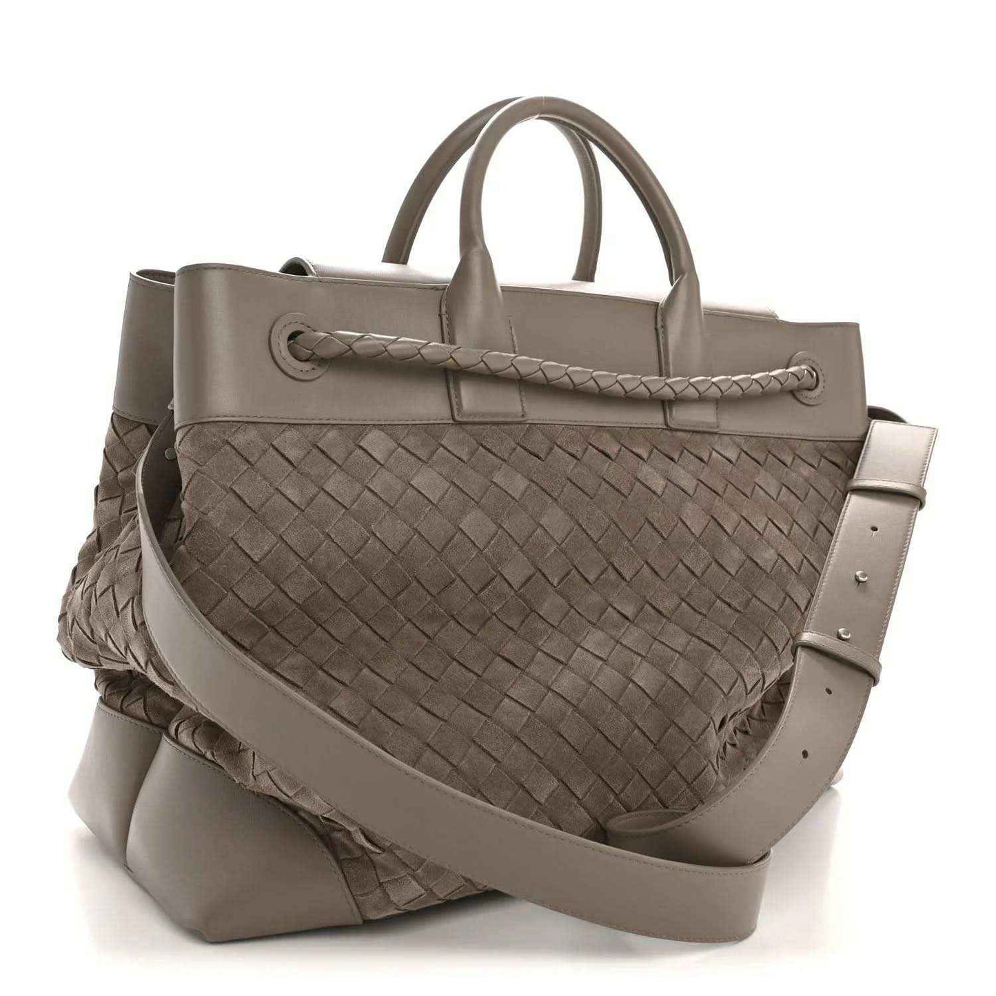 Bottega Veneta suede intrecciato tote bag, limestone, braided front panel and strap