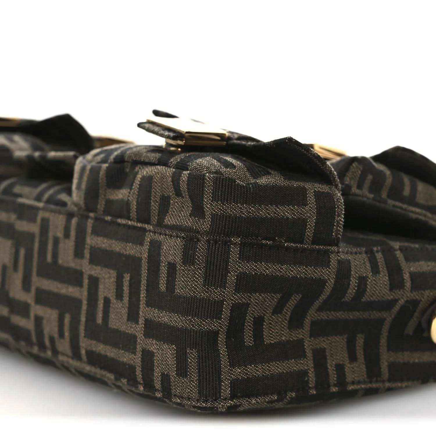 Jacquard baguette bag with dark FF pattern, top handle and flap detail