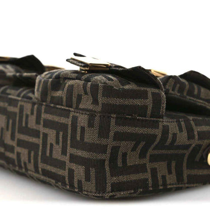 Jacquard baguette bag with dark FF pattern, top handle and flap detail