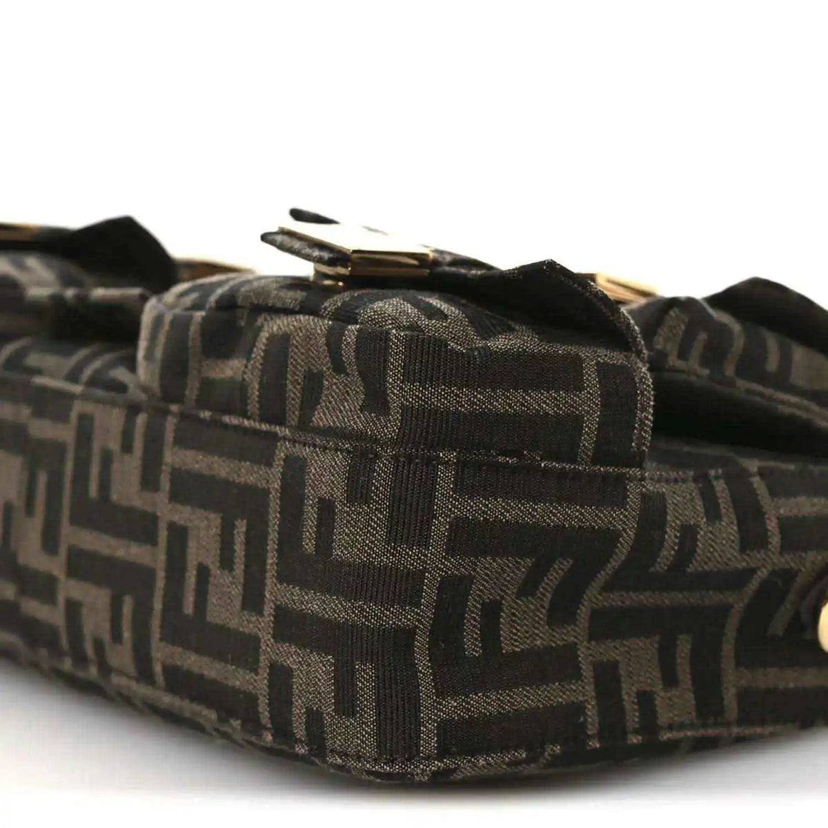 Jacquard baguette bag with dark FF pattern, top handle and flap detail