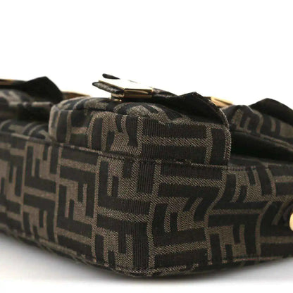 Jacquard baguette bag with dark FF pattern, top handle and flap detail