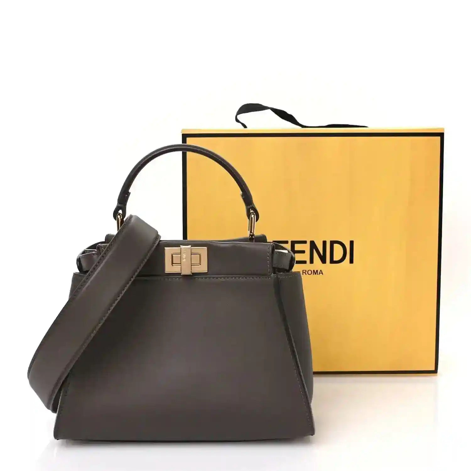 Mini Peekaboo satchel in dark brown suede with top handle and front clasp