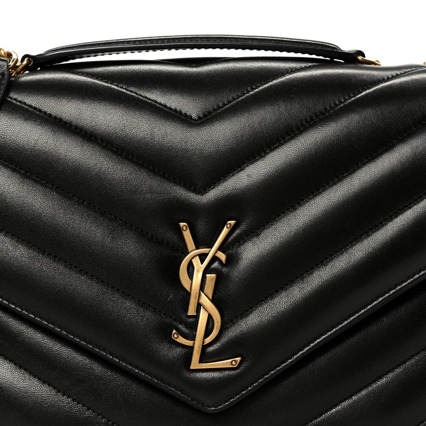 Black chevron quilted shoulder bag with gold-tone YSL logo