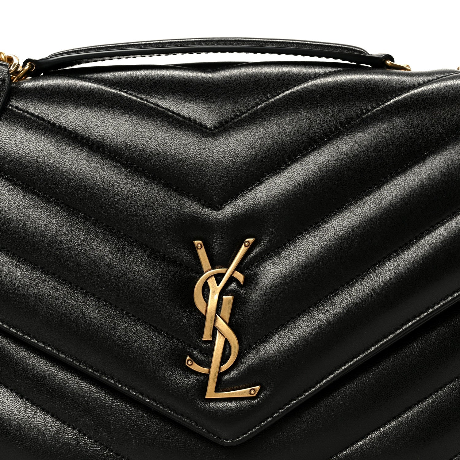 Black chevron quilted shoulder bag with gold-tone YSL logo