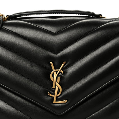 Black chevron quilted shoulder bag with gold-tone YSL logo
