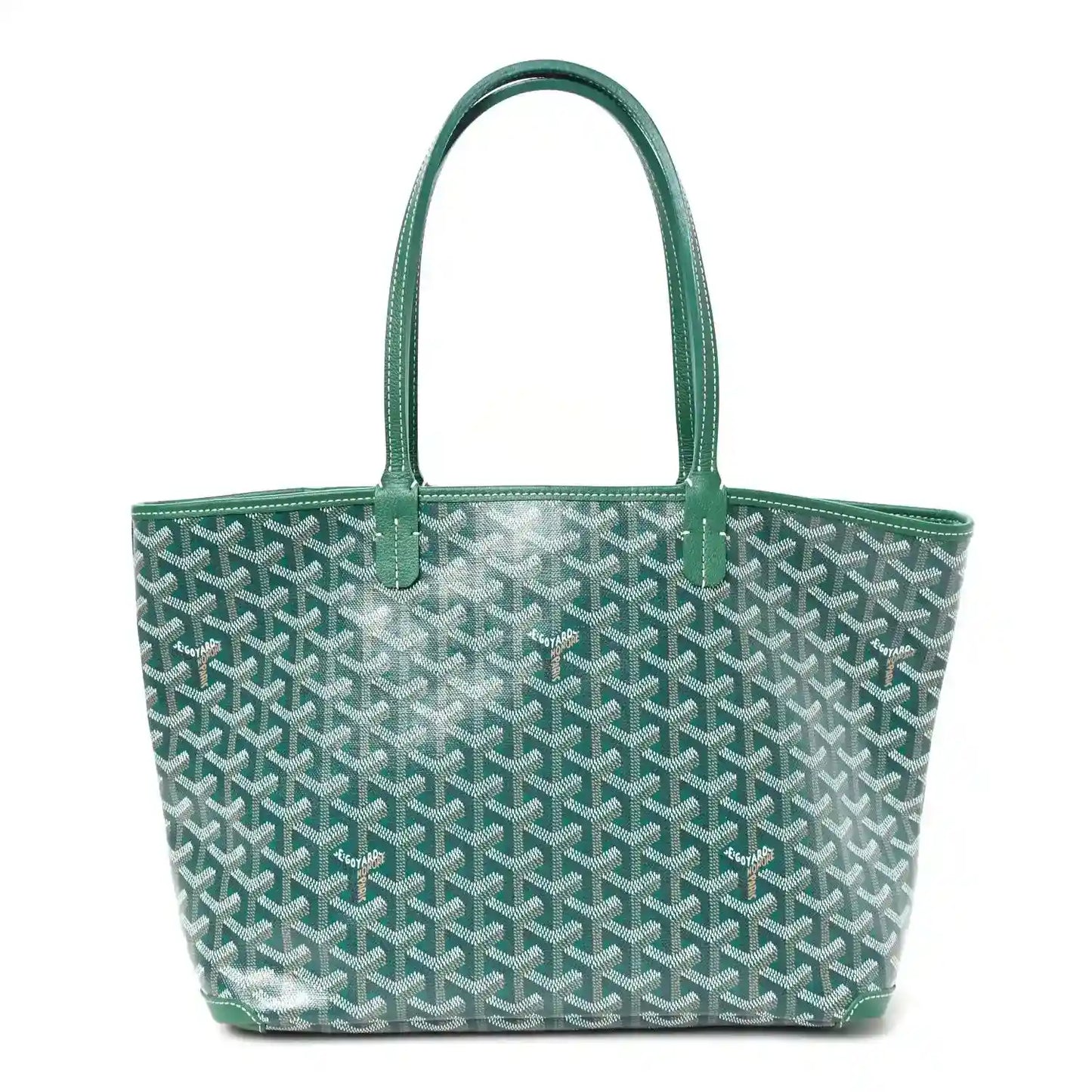 Green Goyardine Artois PM tote bag, structured shape with two top handles