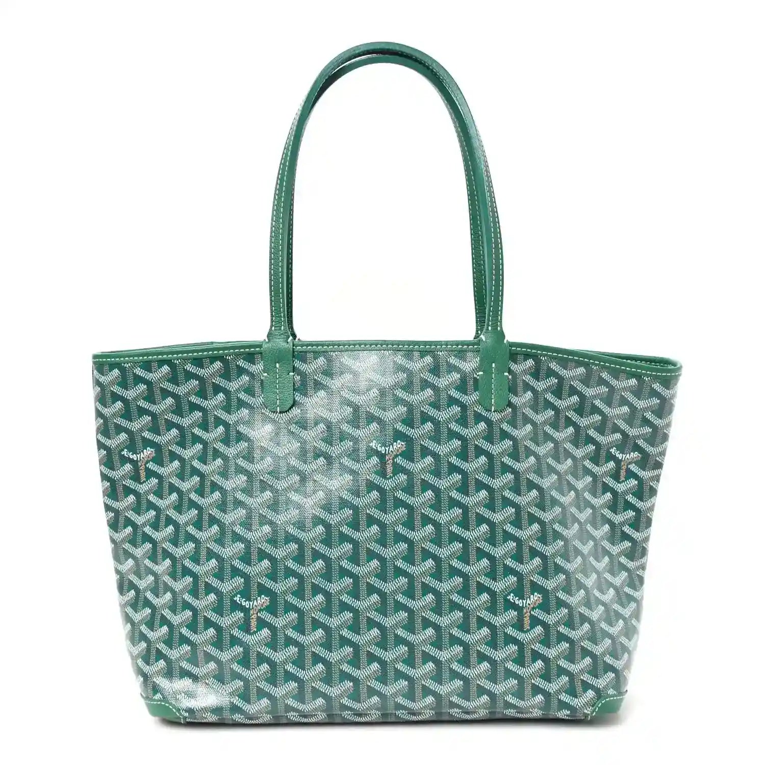 Green Goyardine Artois PM tote bag, structured shape with two top handles