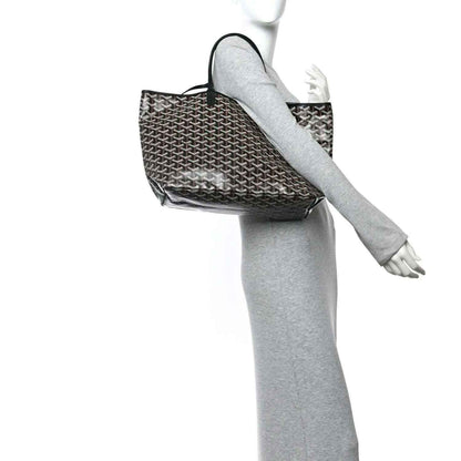 Goyard Saint Louis PM tote bag angled view, black coated canvas with two top handles