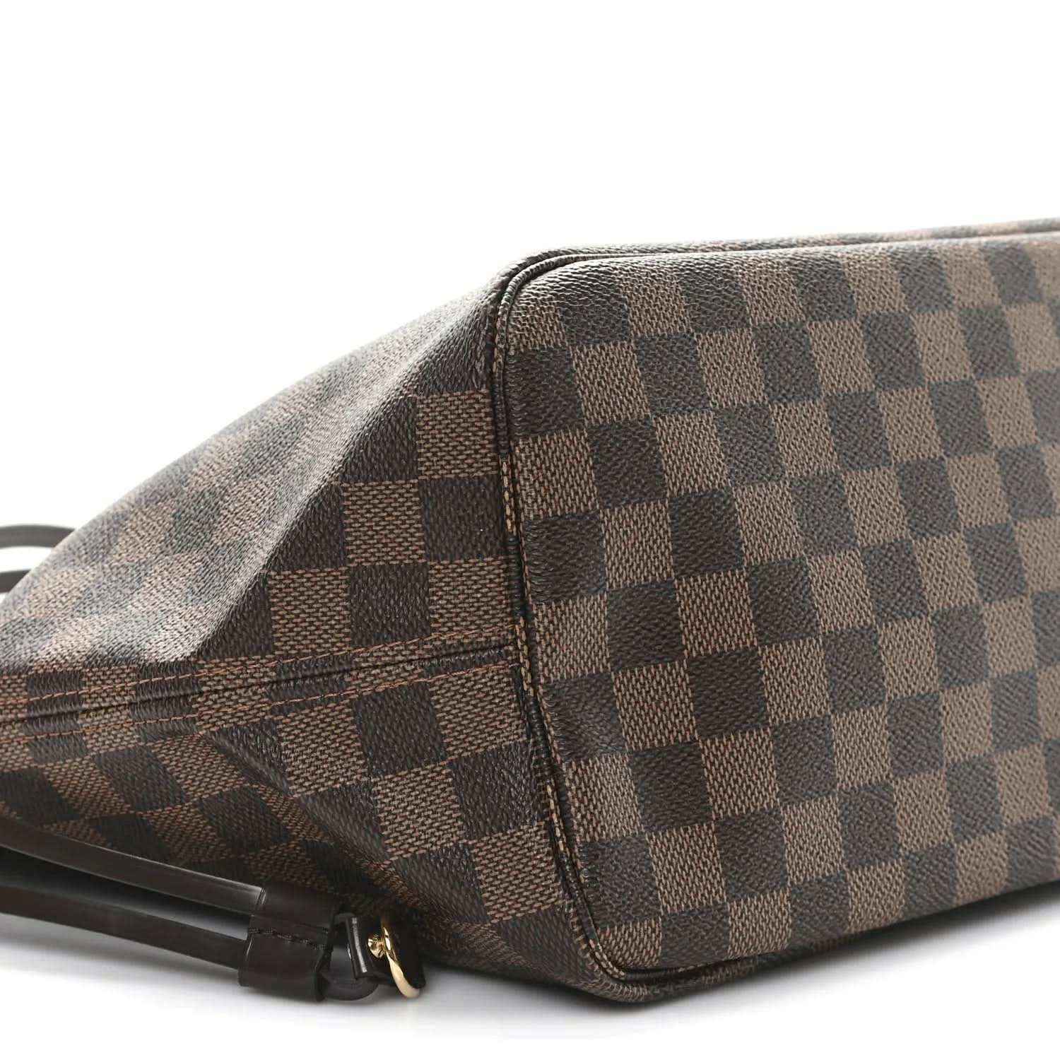 Louis Vuitton Damier Ebene tote bag side panel with zip pocket and metal pull