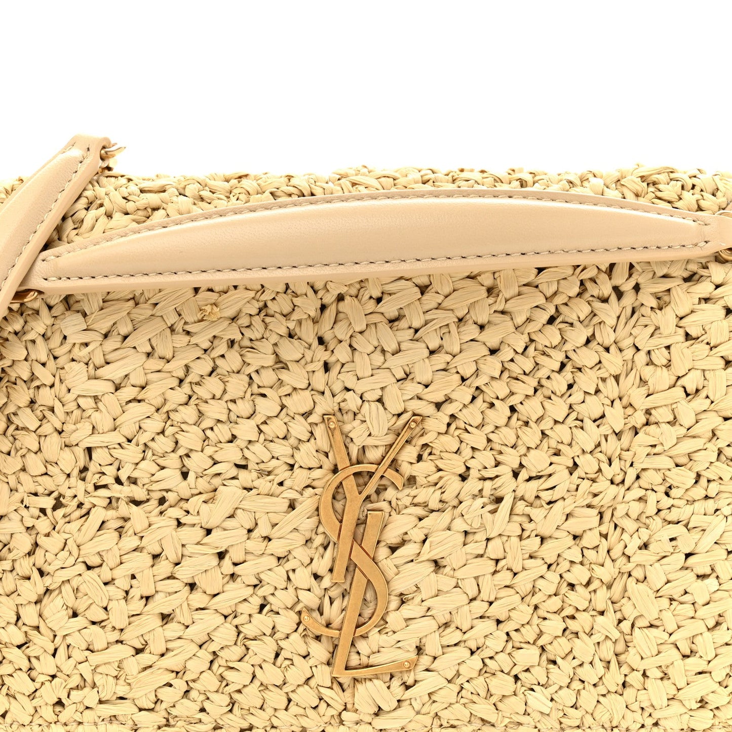 Natural raffia flap with Saint Laurent monogram plaque and beige leather trim