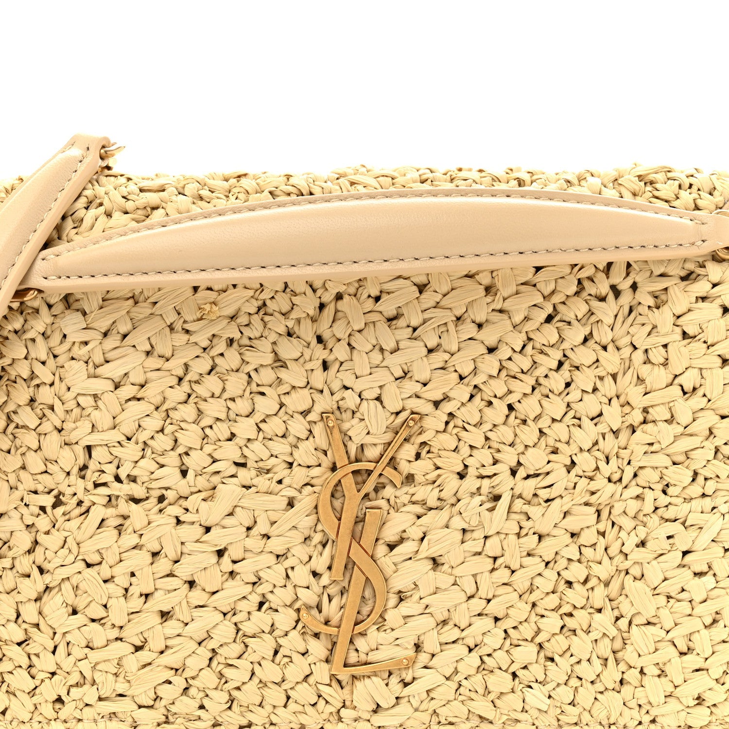 Natural raffia flap with Saint Laurent monogram plaque and beige leather trim