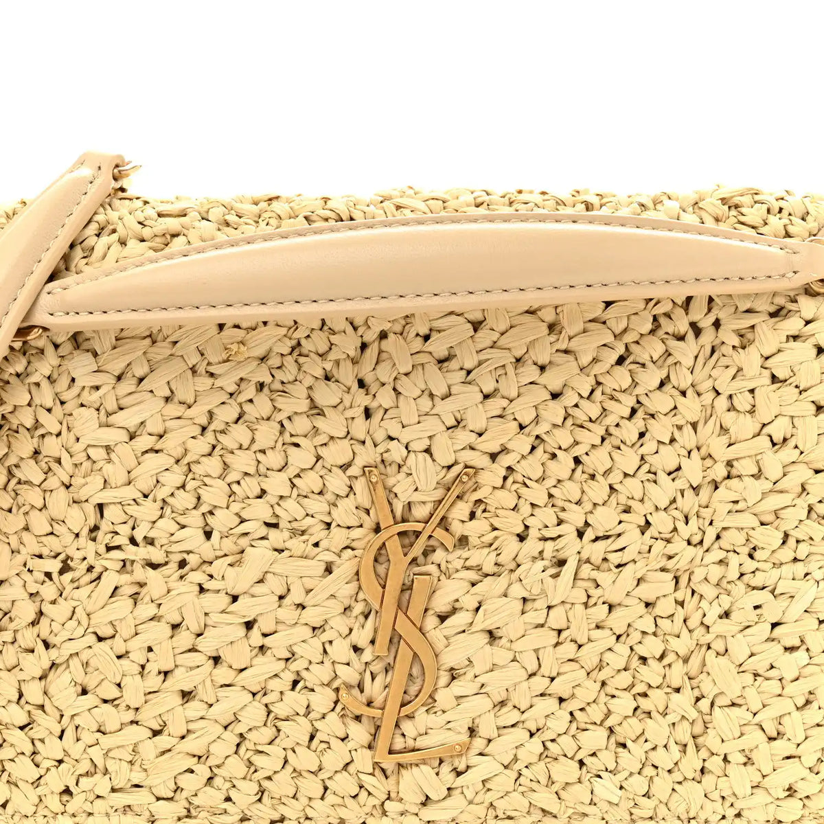 Natural raffia flap with Saint Laurent monogram plaque and beige leather trim