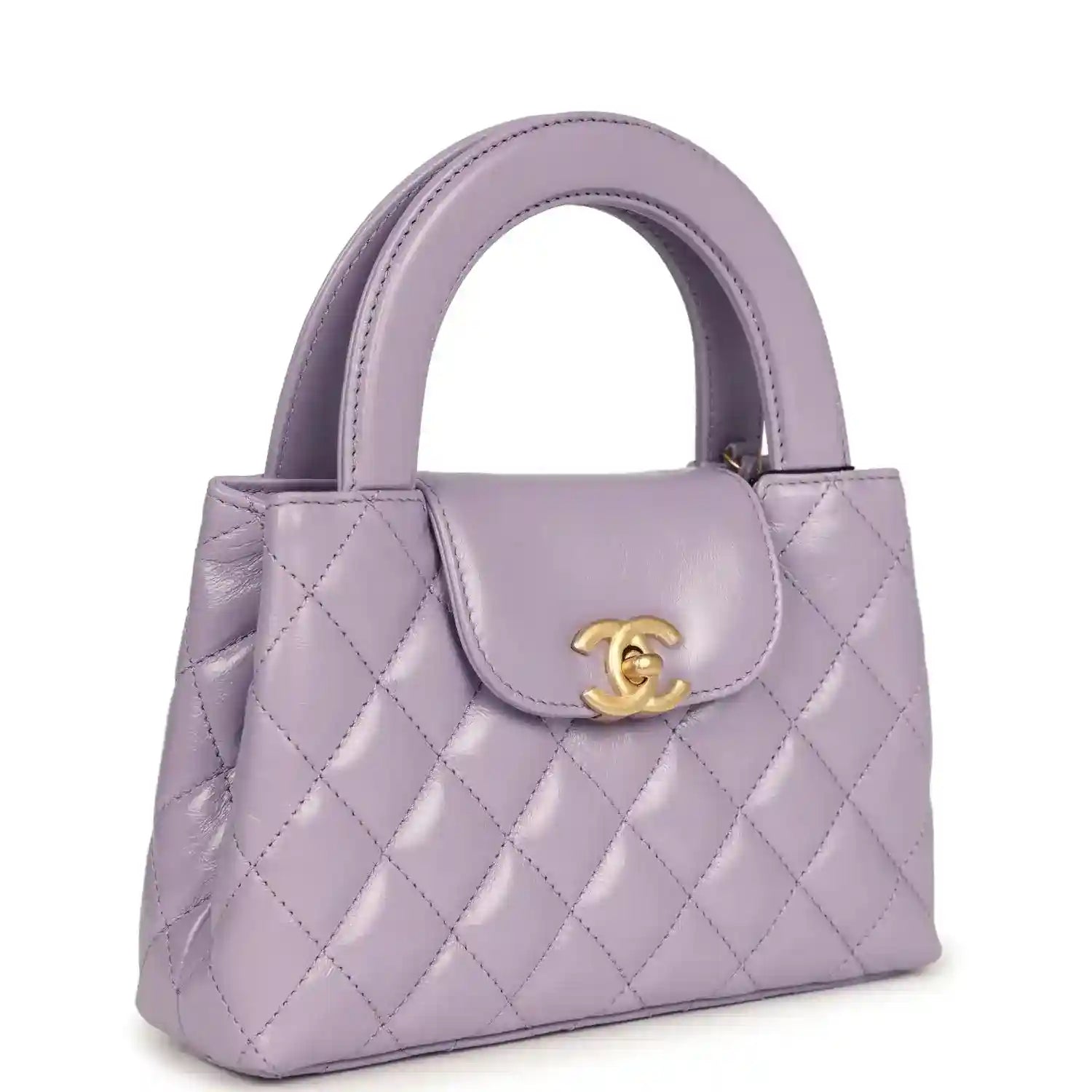 Chanel small Kelly shopper bag in light purple quilted leather with top handles