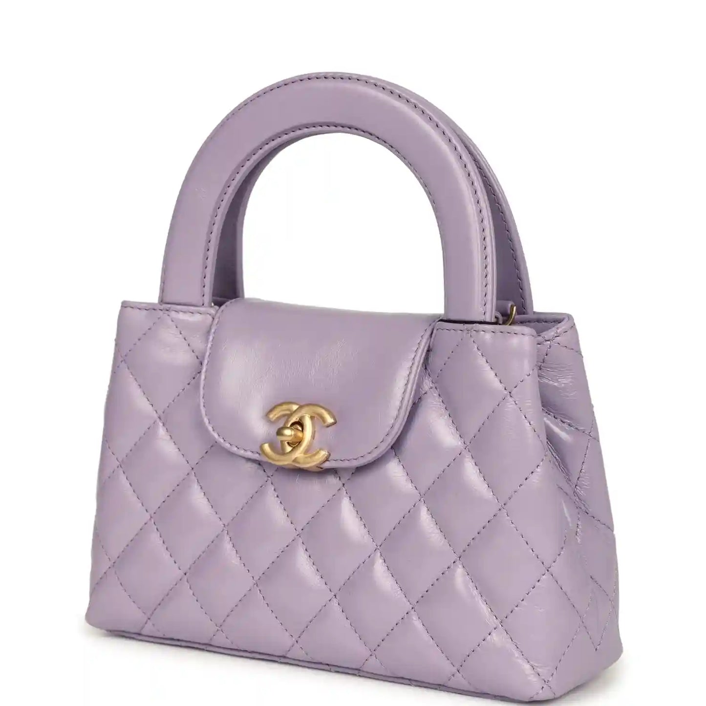 Chanel small Kelly shopper bag in light purple quilted leather with CC turn-lock