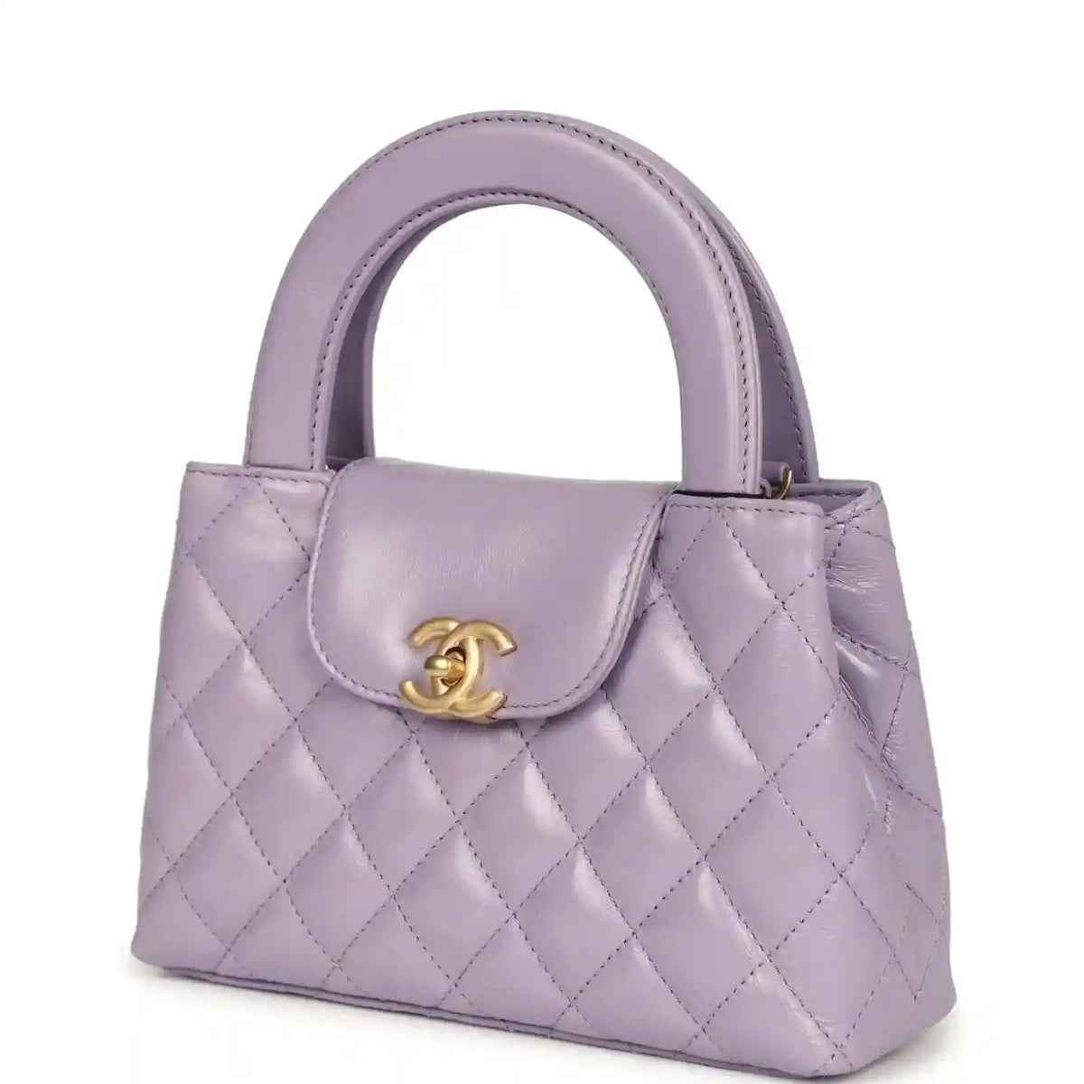 Chanel small Kelly shopper bag in light purple quilted leather with CC turn-lock