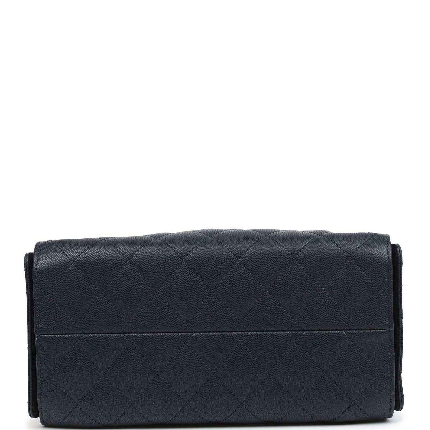 Small flap clutch bag, dark navy quilted caviar leather, fold-over front