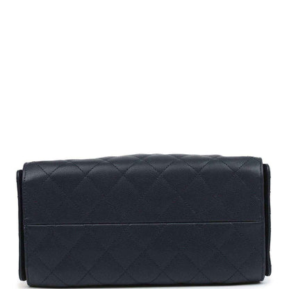 Small flap clutch bag, dark navy quilted caviar leather, fold-over front