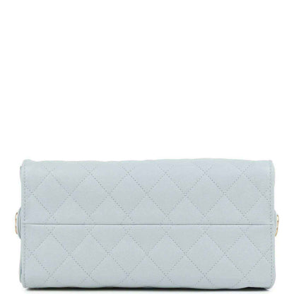 Light blue quilted caviar crossbody hobo bag with top flap closure