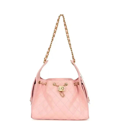 Small hobo bag light pink caviar with gold-tone chain handles and CC charm