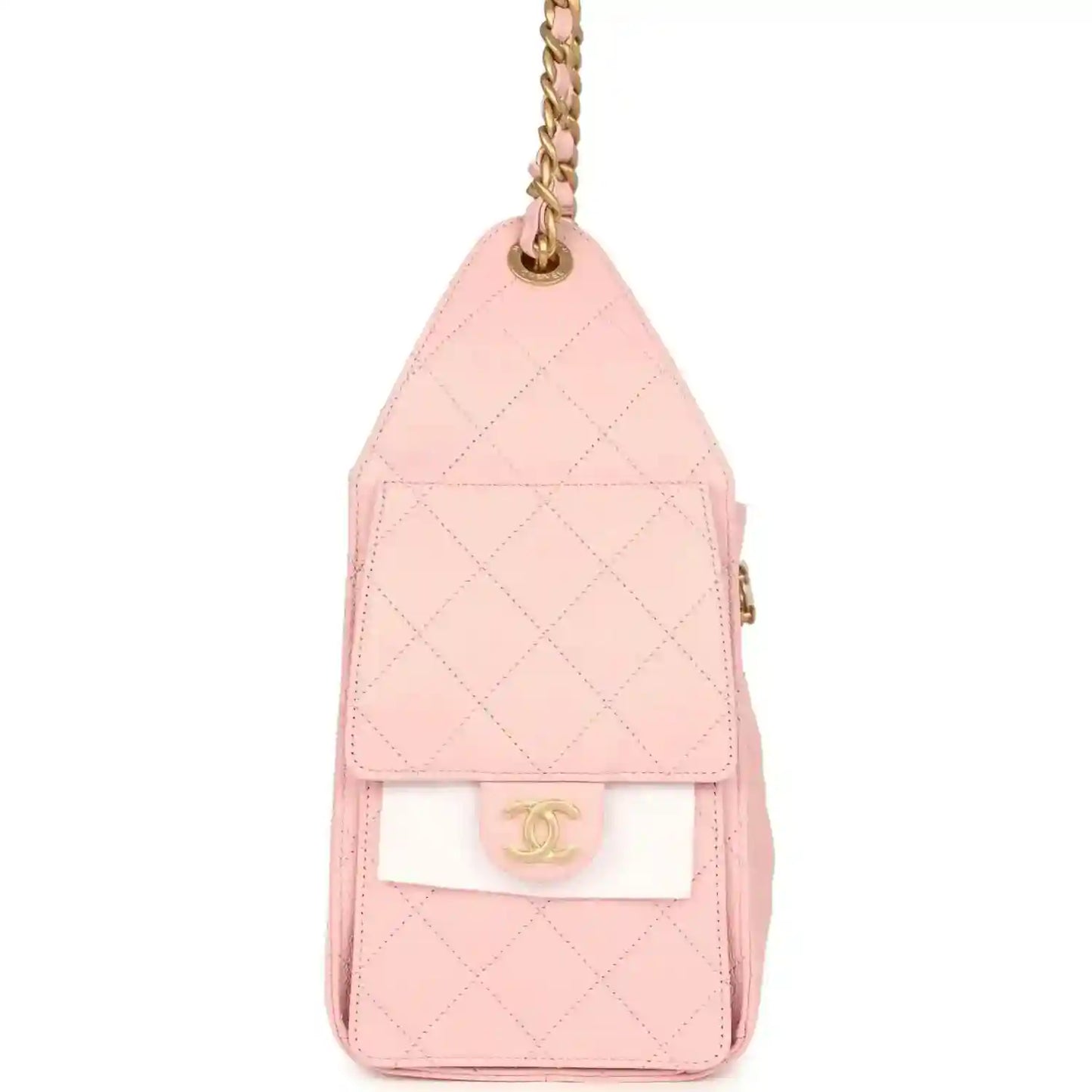 Small hobo bag light pink caviar with flap front and gold CC turn-lock