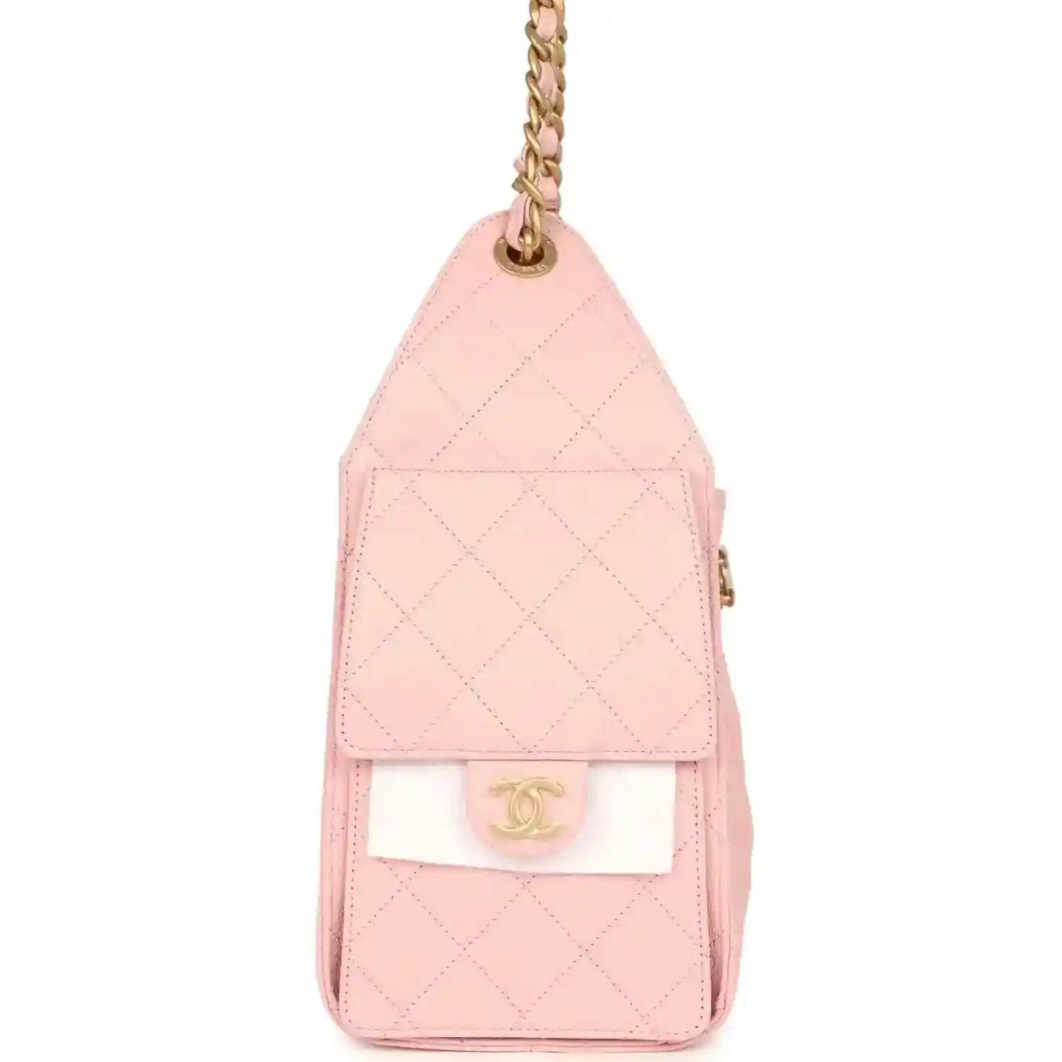 Small hobo bag light pink caviar with flap front and gold CC turn-lock