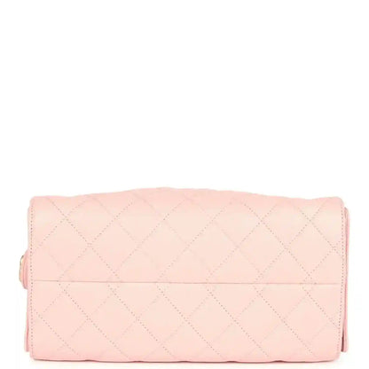Small hobo bag light pink caviar with front flap and quilted panel