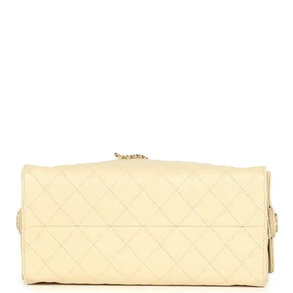 Medium hobo bag in light beige quilted caviar leather with gold hardware