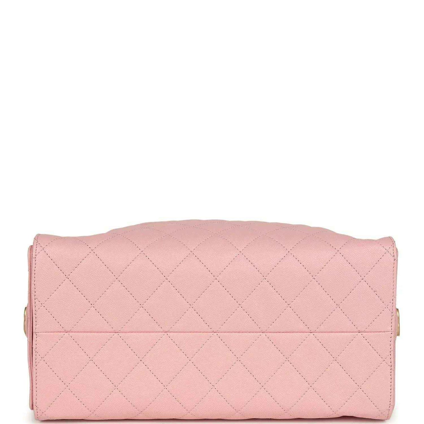 Light pink quilted caviar leather hobo bag with foldover top flap